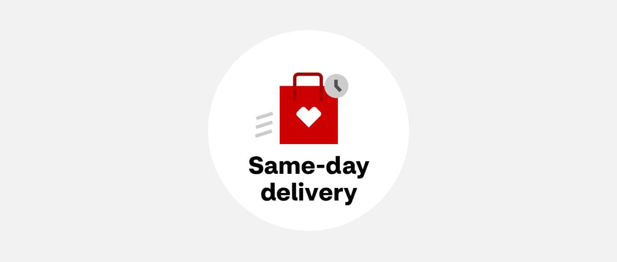 Same-day delivery, CVS shopping bag with clock pictogram