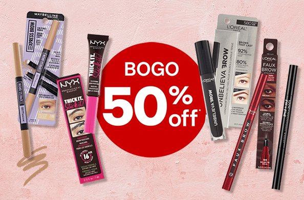 Buy one, get one 50 percent off on brow makeup, including from NYX, Maybelline and L'Oréal Paris