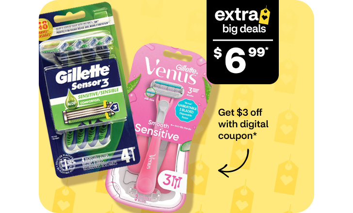 Extra Big Deals, $6.99. Get $3 off with digital coupon. Gillette and Gillette Venus disposable razors