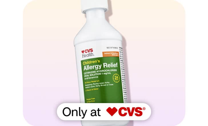 A bottle of CVS Health Children's Allergy Relief liquid, only at CVS