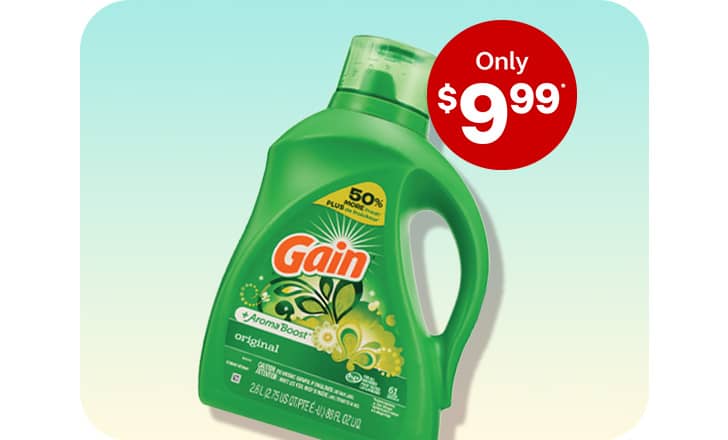 Only $9.99, a bottle of Gain laundry detergent