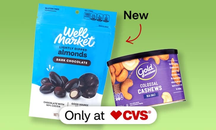 Gold Emblem Cashews and new Well Market almonds, only at CVS