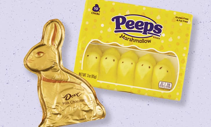 Dove chocolate bunny and Peeps marshmallow candy
