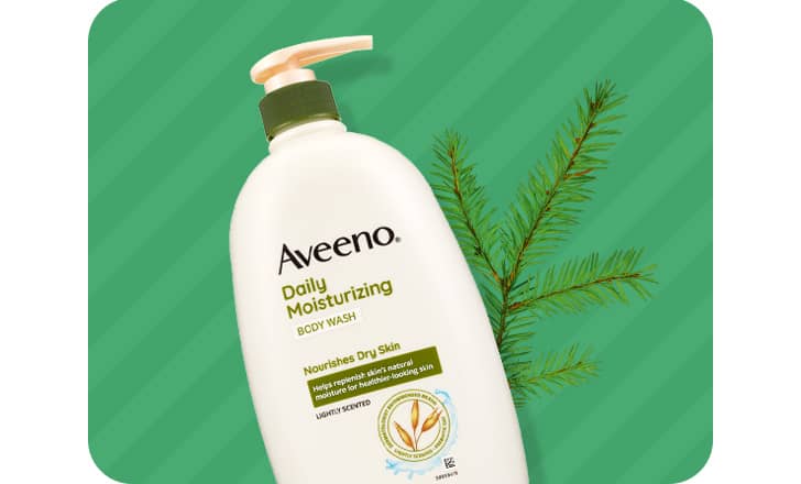 A bottle of Aveeno Daily Moisturizing body wash.