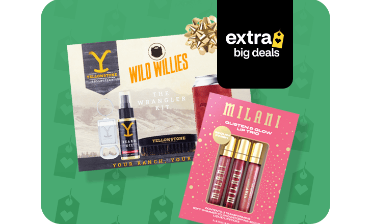 Sets de regalo Wild Willies Yellowstone y Milani Glisten & Glow Lip Trio para las fiestas.