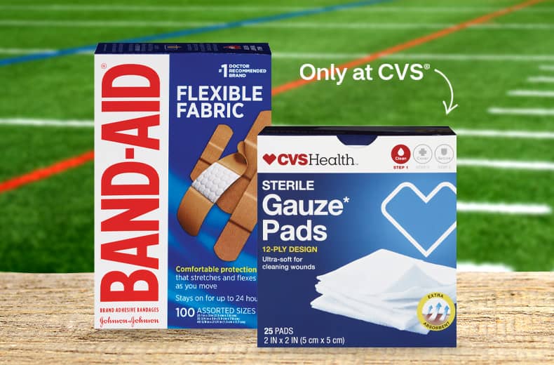 Band-Aid bandages and CVS Health Gauze Pads, only at CVS