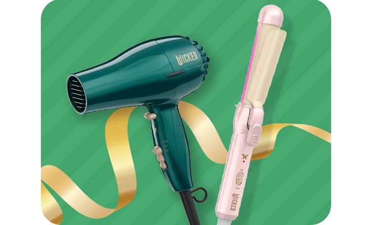 A Conair Wicked curling iron and a Revlon The Knot Dr. styling brush.