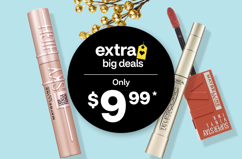 Only $9.99, Maybelline Sky High mascara, L'Oreal Telescopic mascara and Maybelline SuperStay lip color