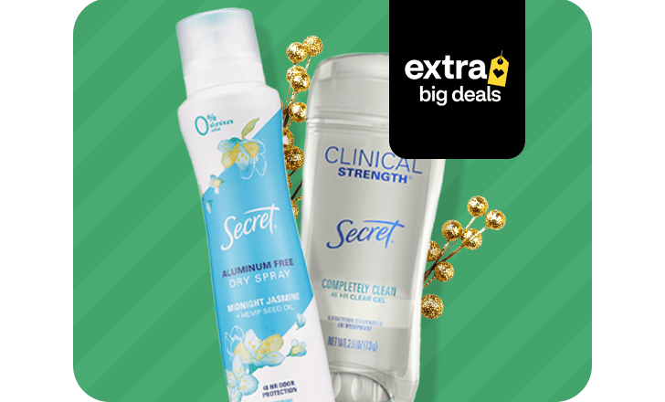 Secret dry spray and completely clear deodorants.