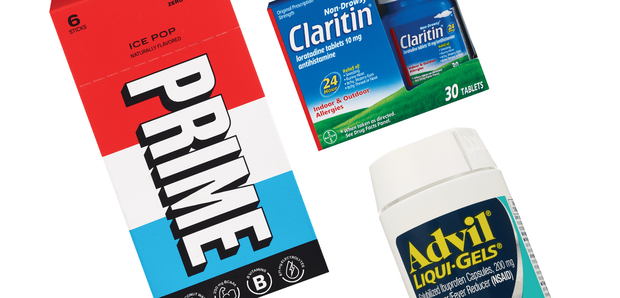 Productos Prime, Claritin y Advil.