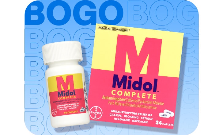 Buy 1, get 1 50% off. Midol Complete.