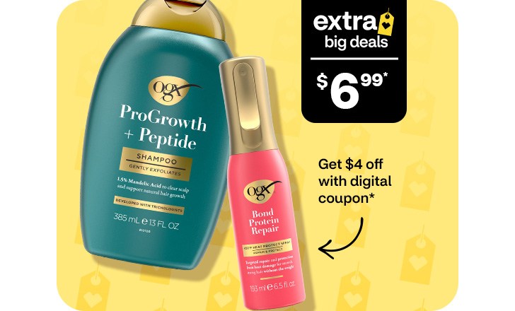 Extra Big Deals, $6.99. Get $4 off with digital coupon. OGX ProGrowth + Peptide and Bond Protein Repair spray