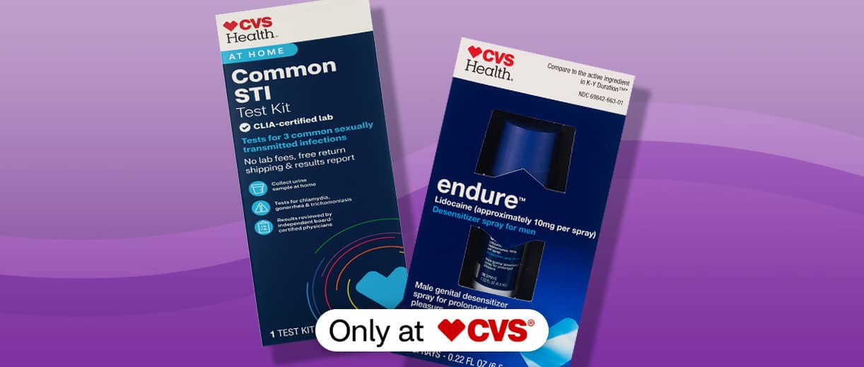 CVS Health Common STI at home test kit and Endure lidocaine spray for men, only at CVS.