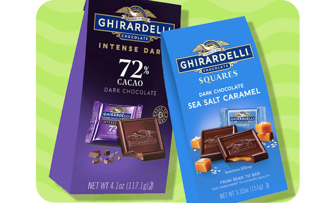 Ghirardelli dark chocolate and dark chocolate sea salt caramel squares.