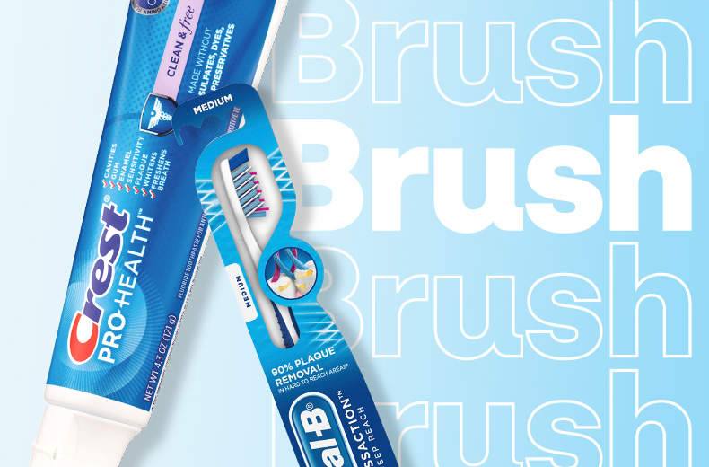 Brush, Crest toothpaste and Oral-B toothbrush