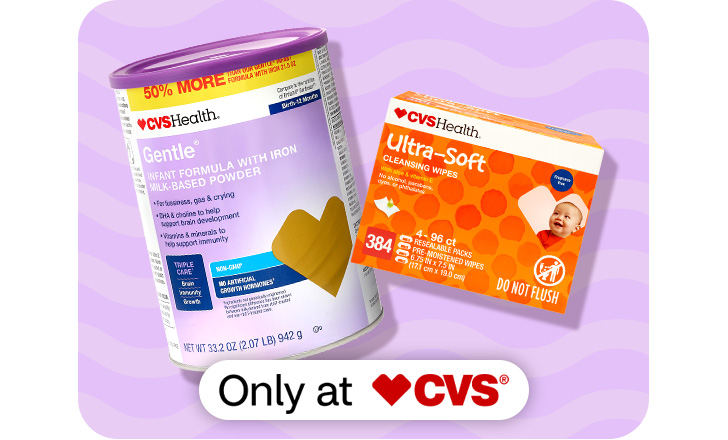 CVS Health Gentle baby formula and CVS Health Ultra-Soft cleansing wipes. Only at CVS.