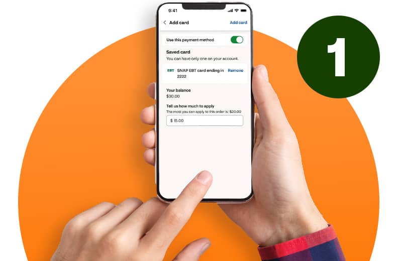 Number 1, a cell phone screen showing information about someone's SNAP EBT benefits balance and payment