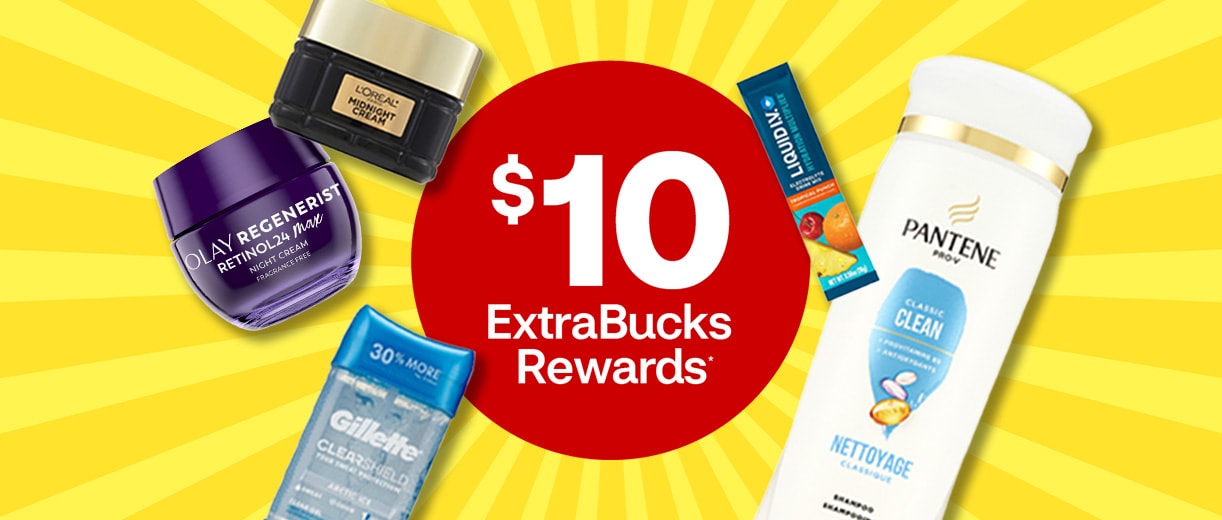 $10 en recompensas ExtraBucks Rewards. Pantene Classic Clean shampoo, Liquid I.V., Olay Regenerist Retinol night cream, Gillette deodorant and L’Oréal Paris Midnight Cream