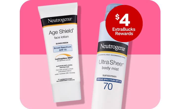 $4 ExtraBucks Rewards, Neutrogena Age Shield face lotion and Ultra Sheer body mist SPF 70 sunscreen