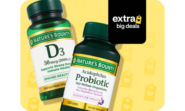 Nature's Bounty D 3 and Probiotic supplements, extra big deals.