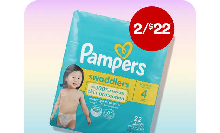 Two for $22, Pampers Swaddlers diapers.