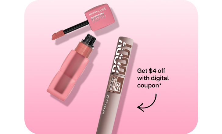 Get $4 off with digital coupon, Maybelline Body Lash Sensational Mascara and Maybelline Super Stay Teddy Tint Lip Tink