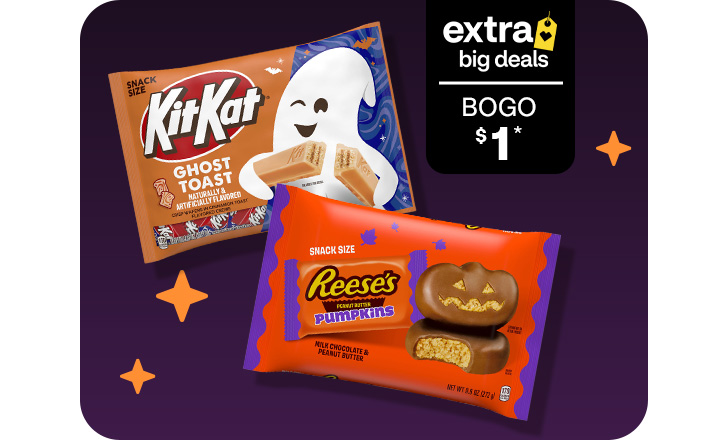 Extra Big Deals. Buy 1, get 1 for $1. KitKat Ghost Toast and Reese’s Pumpkins.