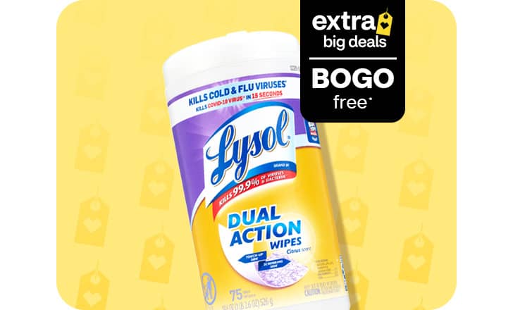 Buy one, get one free, Lysol dual action disinfecting wipes