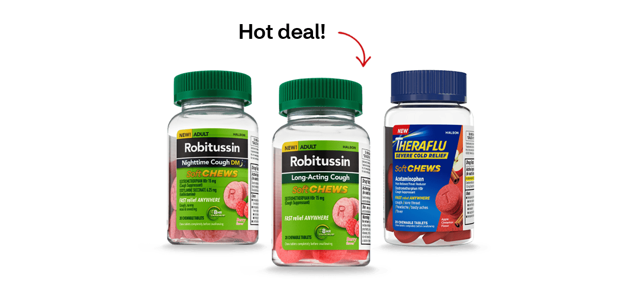 Hot deal! Robitussin and Theraflu cold and flu remedy soft chews.