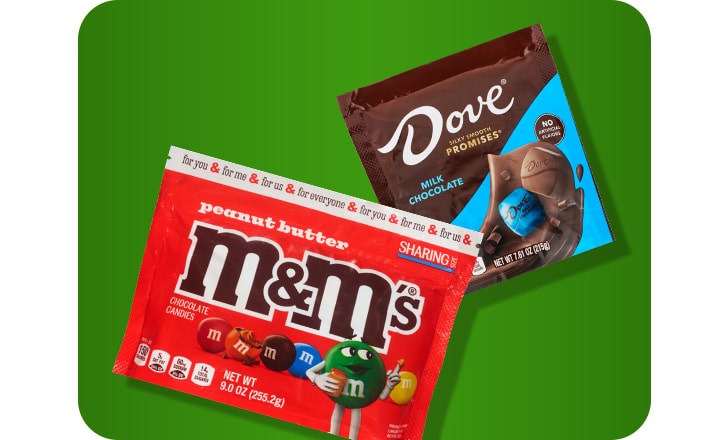 Peanut Butter M&M’s and Dove chocolates
