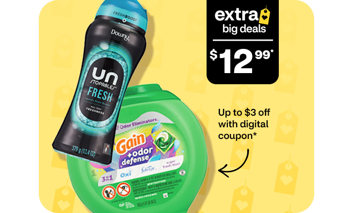 Extra Big Deals. $12.99. Hasta $3 menos con cupón digital. Unstopables Fresh scent booster beads and Gain Odor + Defense
