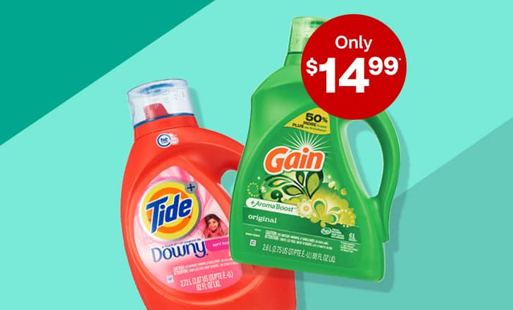 Only $14.99, Tide and Gain laundry detergents