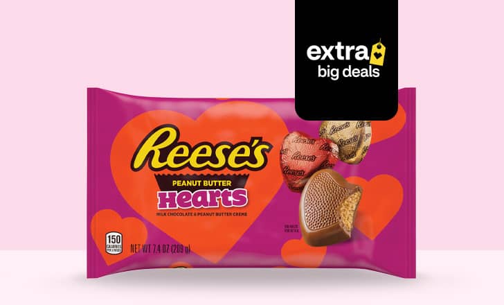 A bag of Reese's Peanut Butter Hearts candy.