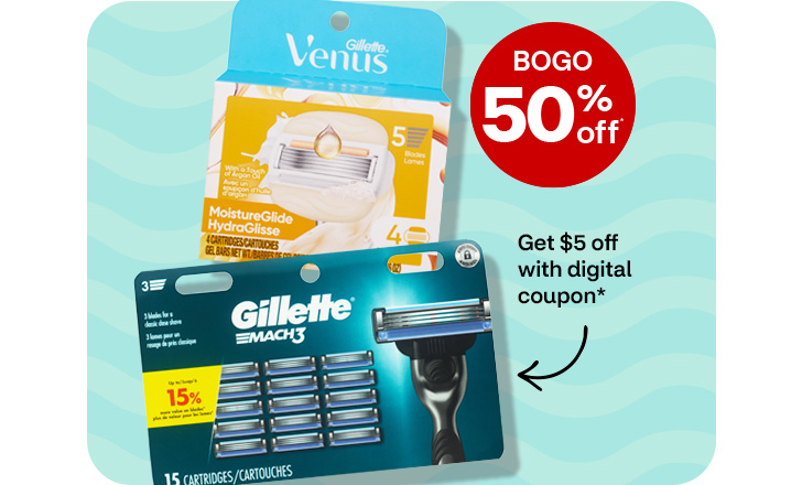 Buy 1, get 1 50% off. Get $5 off with digital coupon. Gillette Venus razors