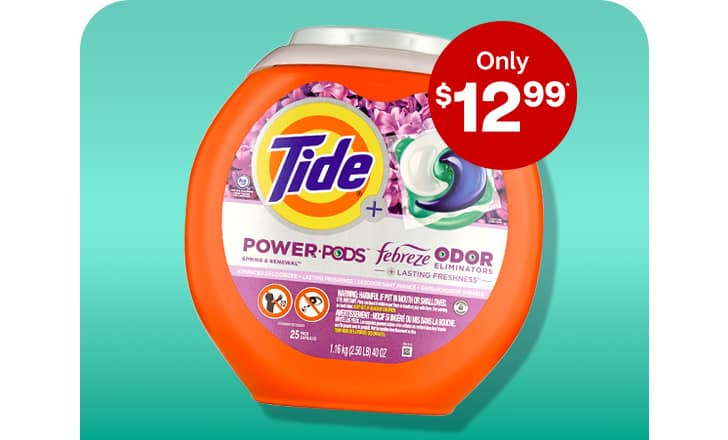 Only $12.99, Tide Power Pods laundry detergent.