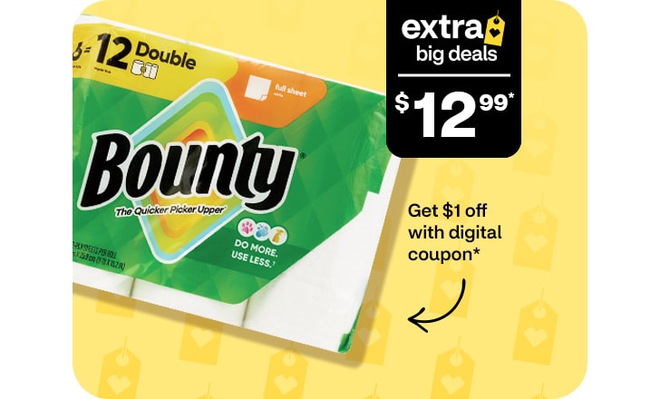 Extra Big Deals, $12.99. Pague $1 menos con un cupón digital. Toallas de papel Bounty