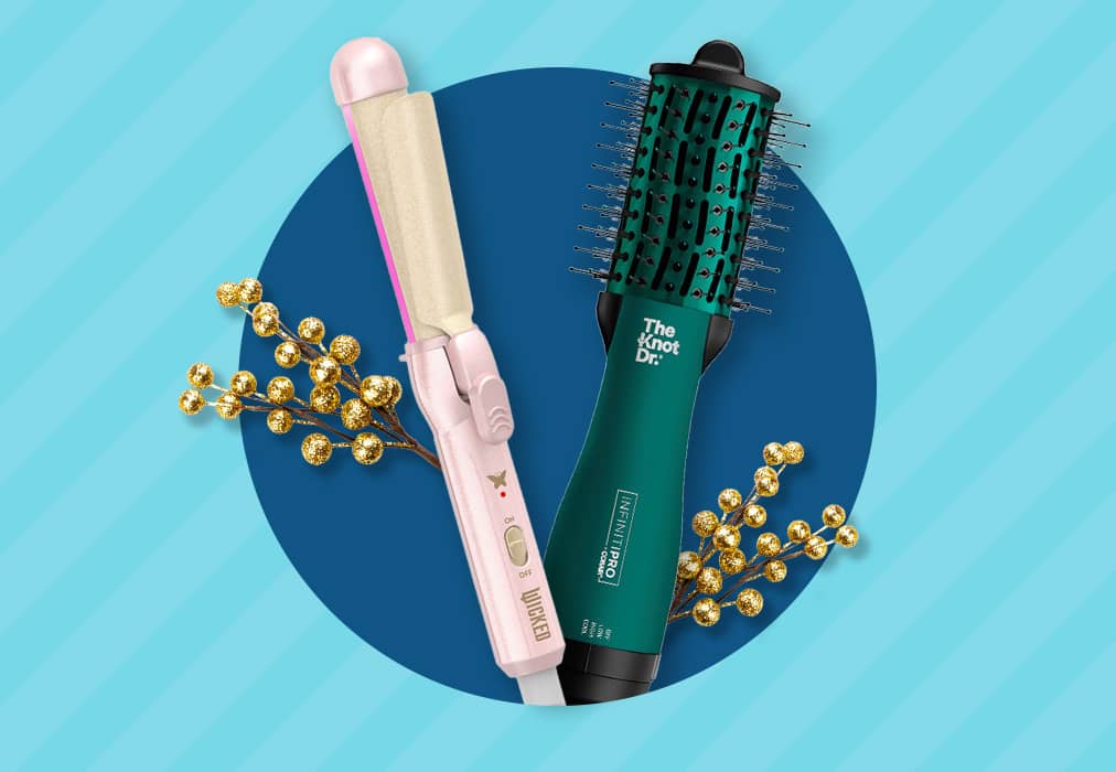 A Conair Wicked curling iron and a Revlon The Knot Dr. styling brush.