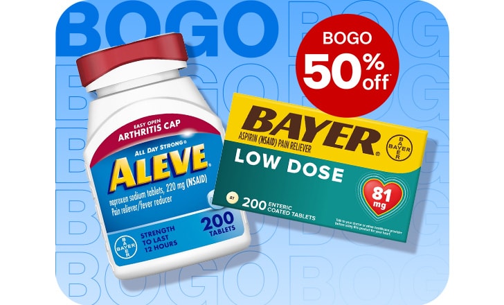 Buy 1, get 1 50% off. Bayer and Aleve
