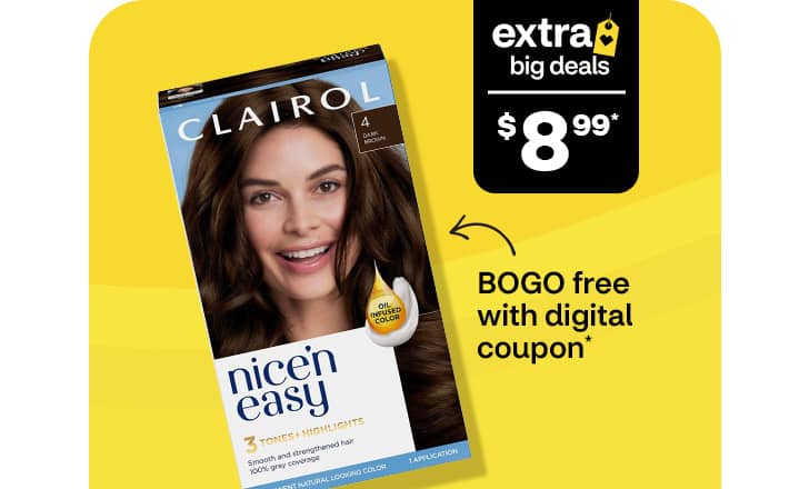 Buy one, get one free with digital coupon, $4 ExtraBucks Rewards, Clairol Root Touch-up and Nice 'n Easy hair color products.