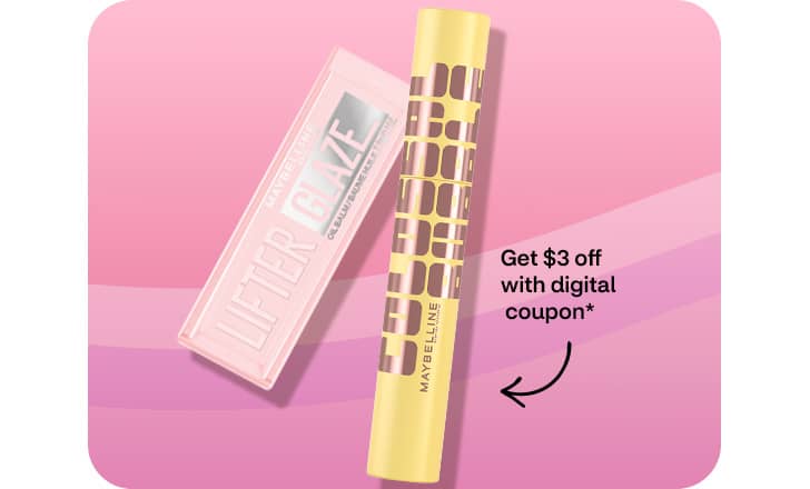 Get $3 off with digital coupon, new,  Maybelline Lifter Glaze lip color and Colossal Bubble mascara