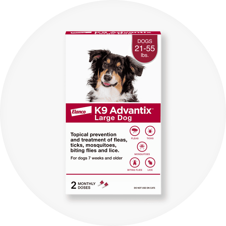 Two K9 Advantix monthly doses for large dogs between 21 and 55 pounds