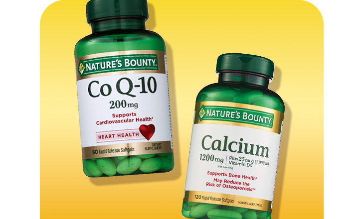 Nature's Bounty Co Q 10 and Calcium supplements.