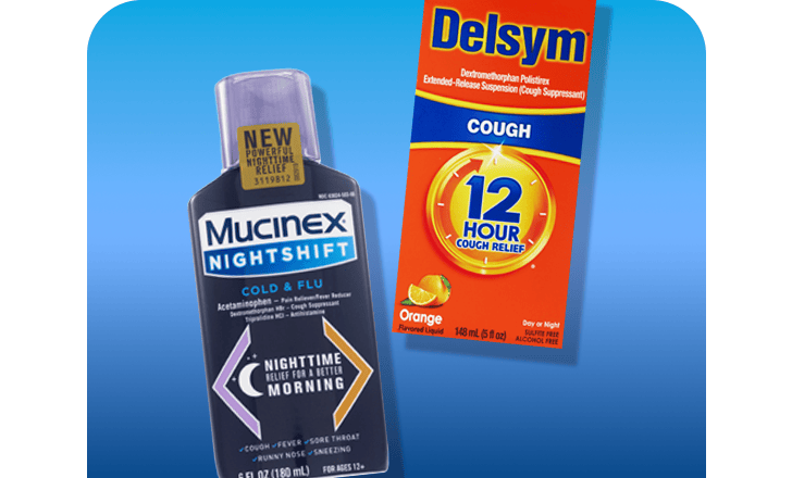 Mucinex NightShift and Delsym 12 Hour Cough cold remedies.