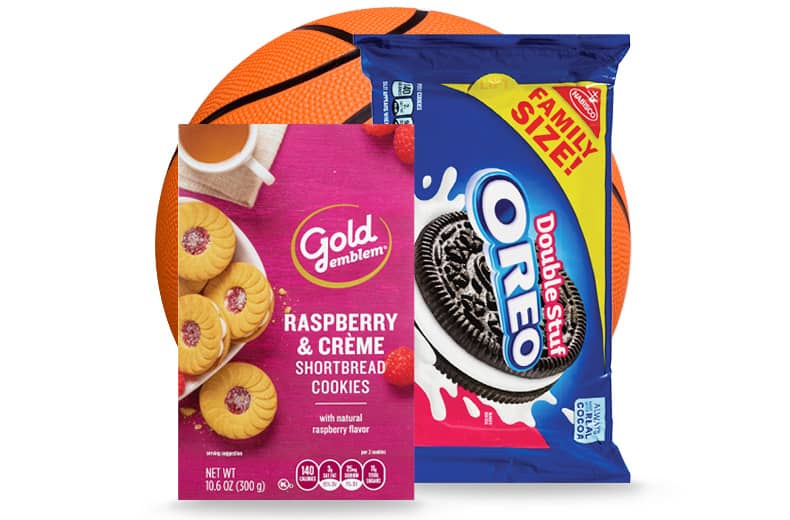 Gold Emblem Raspberry & Creme cookies and Oreo Double Stuff family size cookies