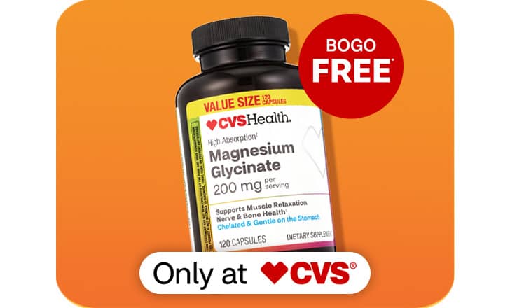 Buy one, get one free, CVS Magnesium Glycinate capsules, only at CVS