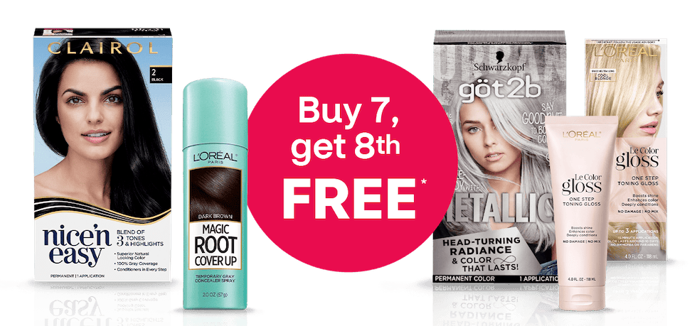 Buy 7, get 8th FREE, Clairol, L'Oréal and  göt2b hair color products