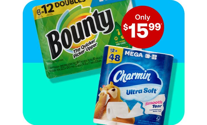 Only $15.99, Bounty paper towels an Charmin toilet tissue