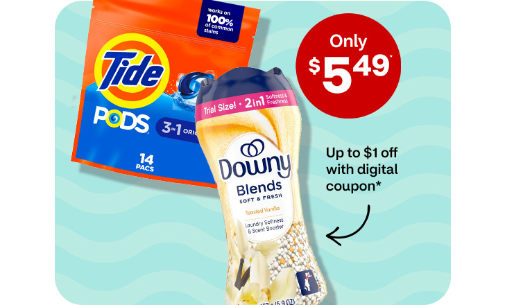 Only $5.49. Up to $1 off with digital coupon. Tide pods and Downy Blends beads