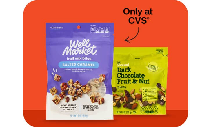 Well Market trail mix bites, only at CVS and Gold Emblem abound trail mix