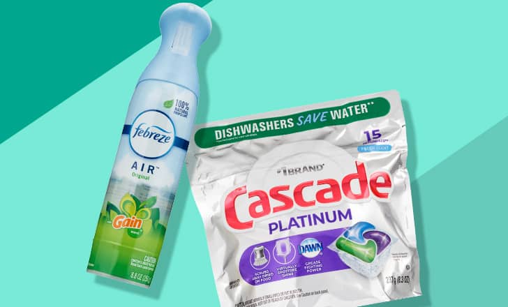 Febreze air freshener and Cascade Platinum dishwasher detergent pods